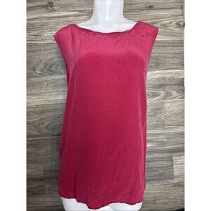 Women’s Pink 100% Silk Sleeveless Top Braided Neckline XL